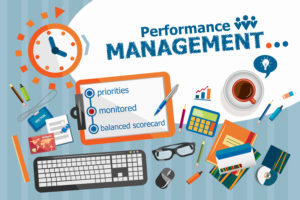 Performance management design concept. Typographic poster. Performance management concepts for web banner and printed materials.